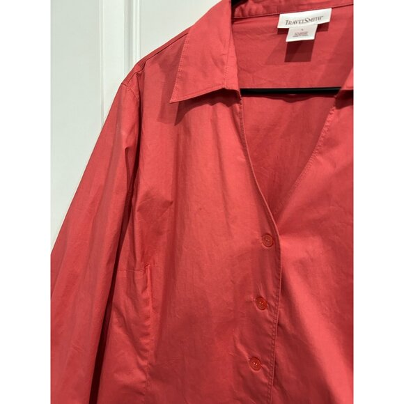 TravelSmith Womens Red Button-Up Collared Shirt Sz Large - Picture 4 of 8